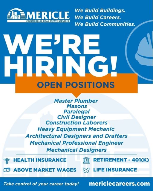 We are hiring! Interested in joining our team? Visit mericlecareers.com to learn more about building a career with Mericle!