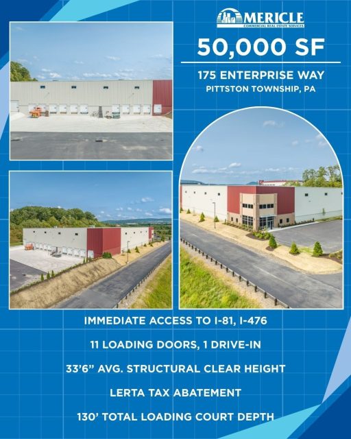 Mericle has industrial spaces available! Visit mericlereadytogo.com or call 570.823.1100 to learn more.