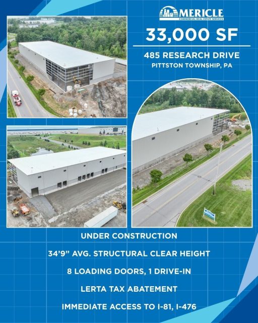 Mericle has industrial spaces available! Visit mericlereadytogo.com or call 570.823.1100 to learn more.