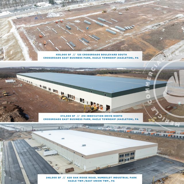 Progress is being made in the Hazleton Area! Read more about these Mericle projects at https://www.mericle.com/news/2025/11/steel-arrives-for-second-industrial-building-in-crossroads-east/