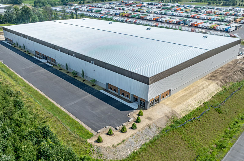 Aerial view of 535 Research Drive, a modern industrial facility located in CenterPoint Commerce & Trade Park, Pittston Township, PA.